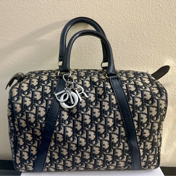 Vintage Christian Dior Large Boston Trotter Bag w Authentic DIOR Key Ring - Picture 1 of 14